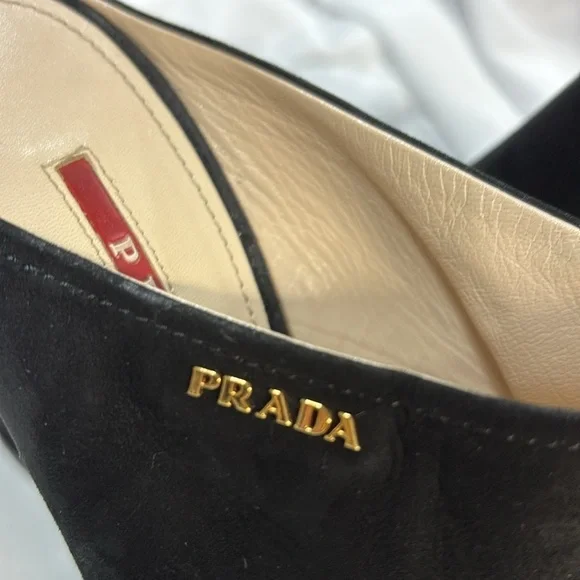 Prada  Authentic black Calzature Donna Camoscio Suede Mule/Slides wedge shoes - Picture 7 of 9